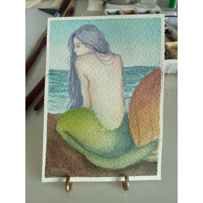 Iridescent Mermaid aceo art card thumbnail 1