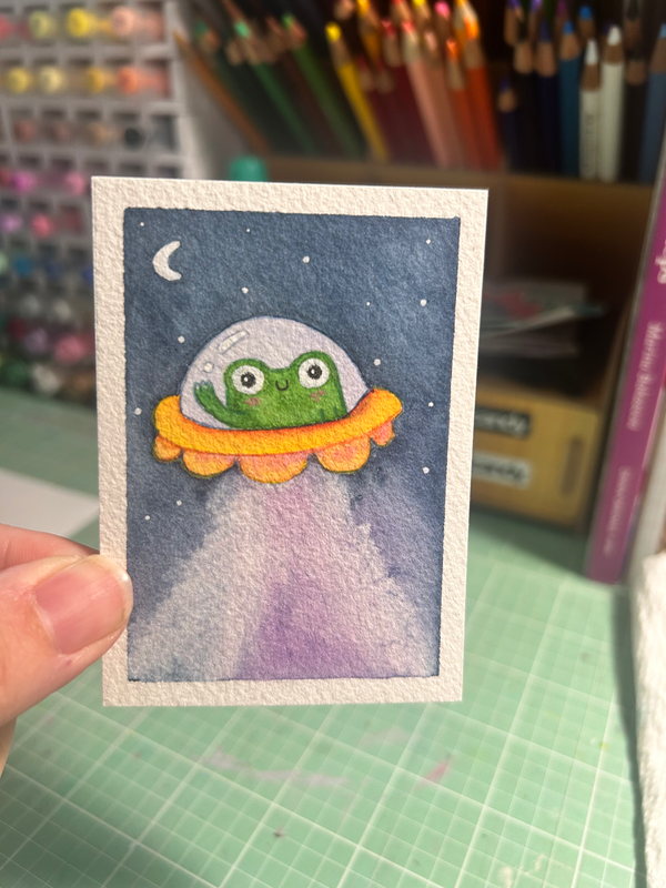 Froggy goes to space aceo art card