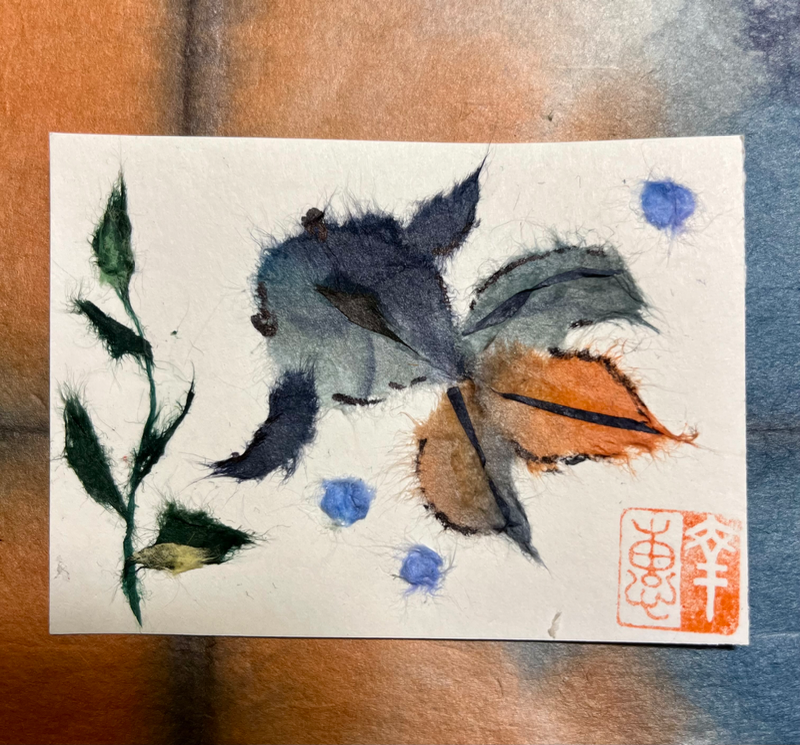 Japanese Washi art - Goldfish (kingyo kuro) aceo art card