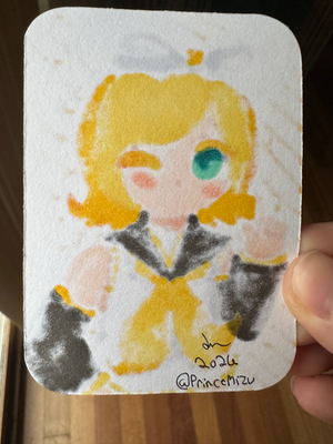 Vocaloid Kagamine Rin Copic Illustration ACEO Original Card aceo art card thumbnail 2