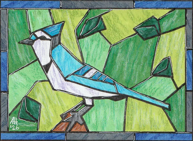Stained Glass Blue Jay aceo art card