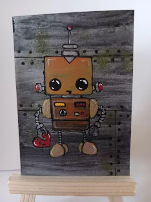 Original ACEO Robot love aceo art card thumbnail 1