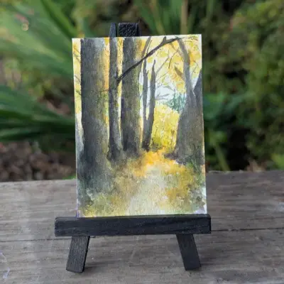 Silver Falls Autumn Trail aceo art card thumbnail 2
