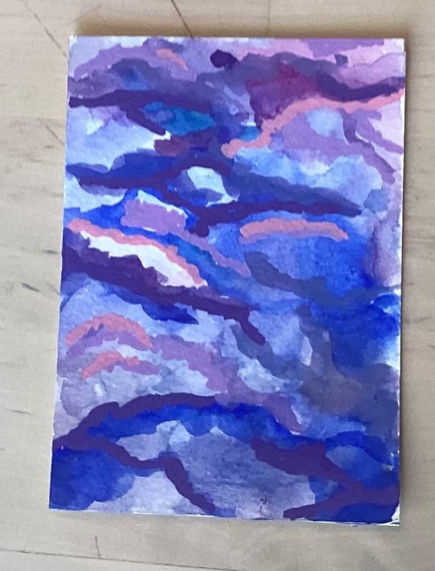 Purple clouds during twilight aceo art card