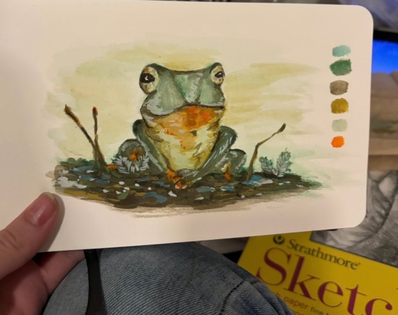 Frog on a Log aceo art card