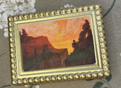 Orange Canyon Landscape Sunrise Rocks at Dusk 2.5x3.5 in. SIGNED PRINT aceo art card thumbnail 1