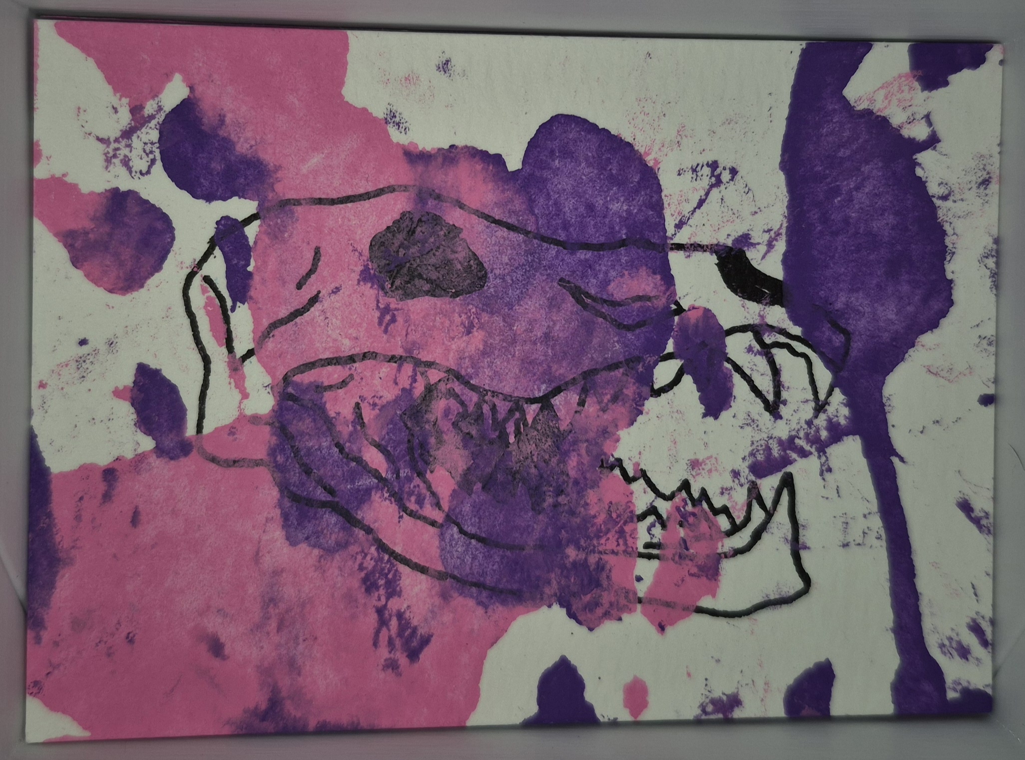 Splash Wolf Skull aceo art card