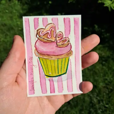 Chocolate Cupcake - Dessert Series Watercolor Painting aceo art card thumbnail 1