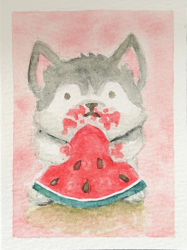 Gluttony S1: Watermelon Husky Pup, Toby aceo art card