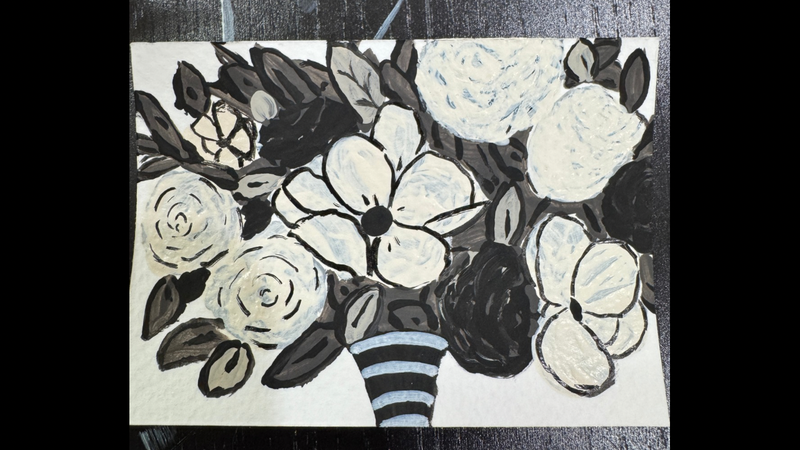 Black and White Bouquet aceo art card