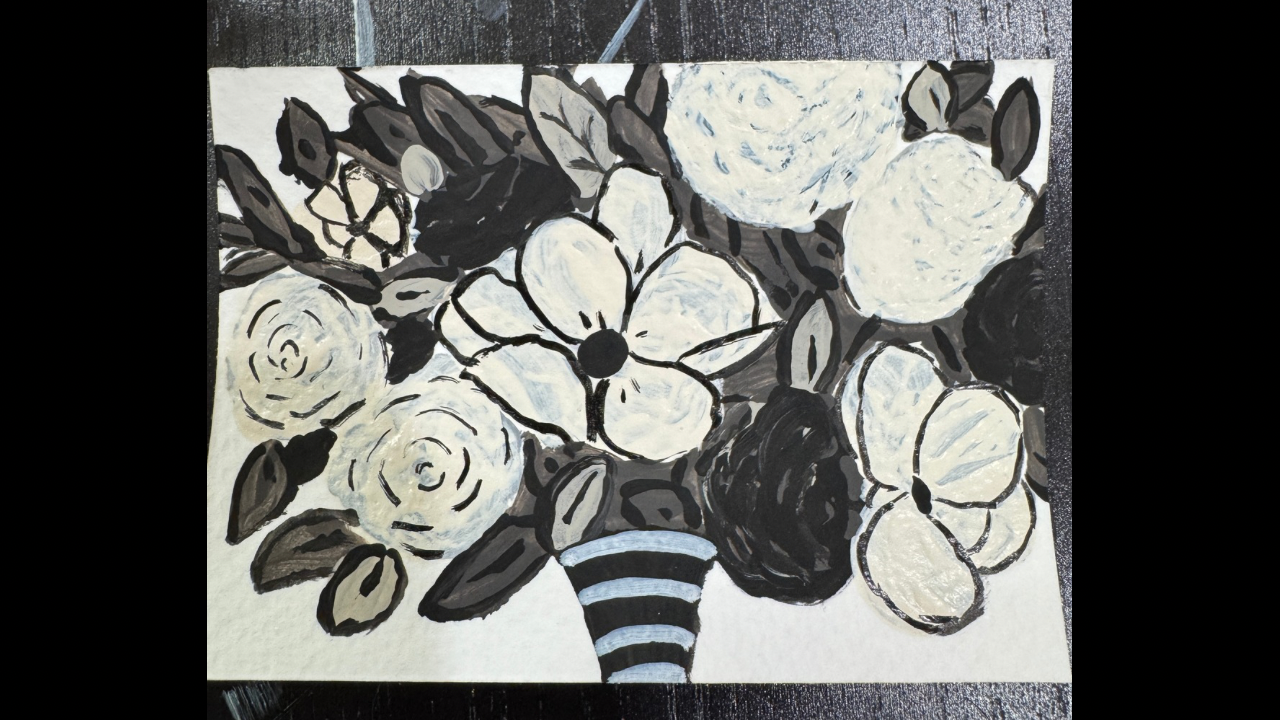 Black and White Bouquet aceo art card