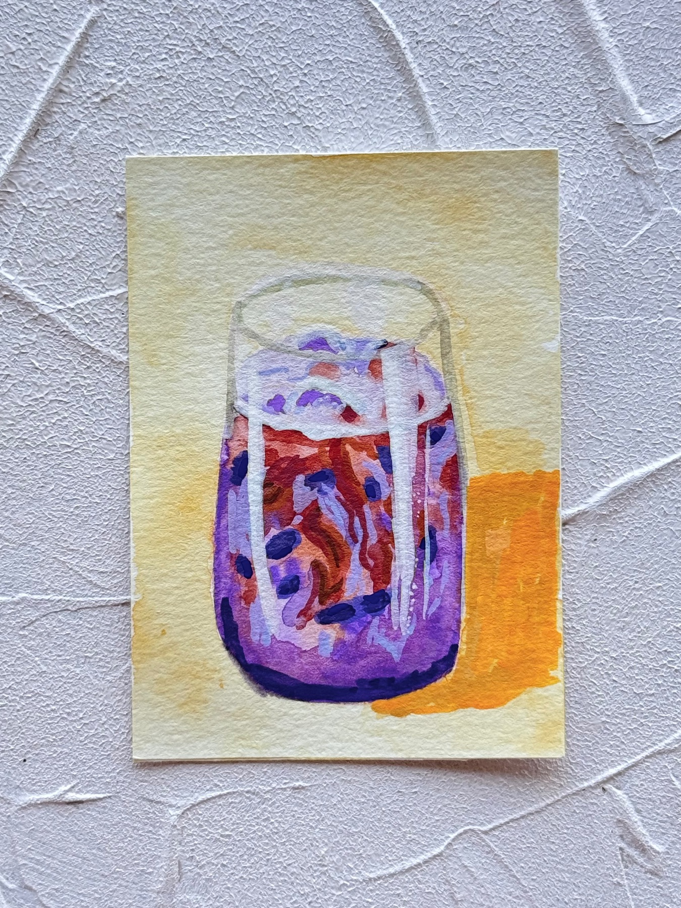 Ube Latte ACEO watercolor and acrylic marker aceo art card