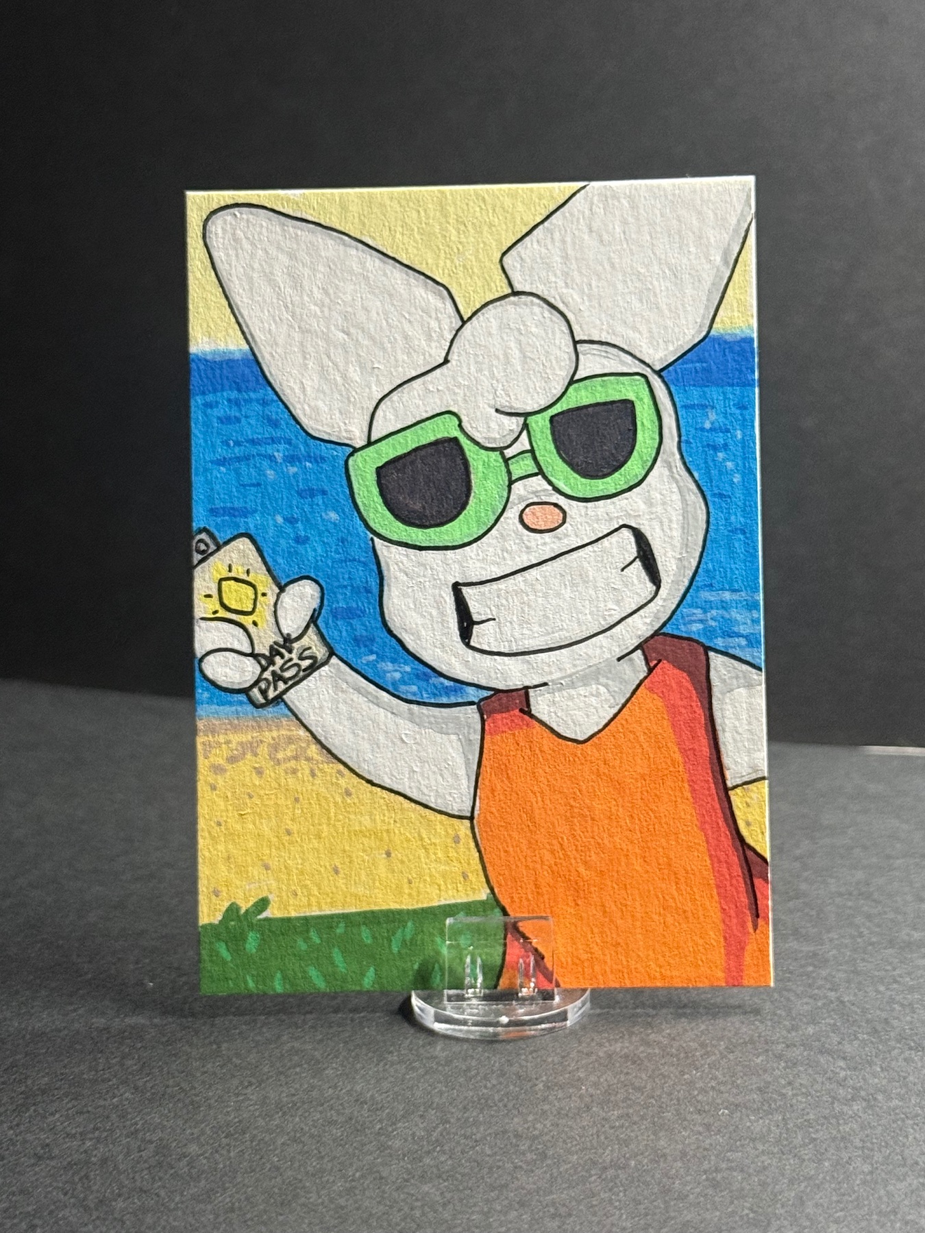 Beach Day with Misou aceo art card