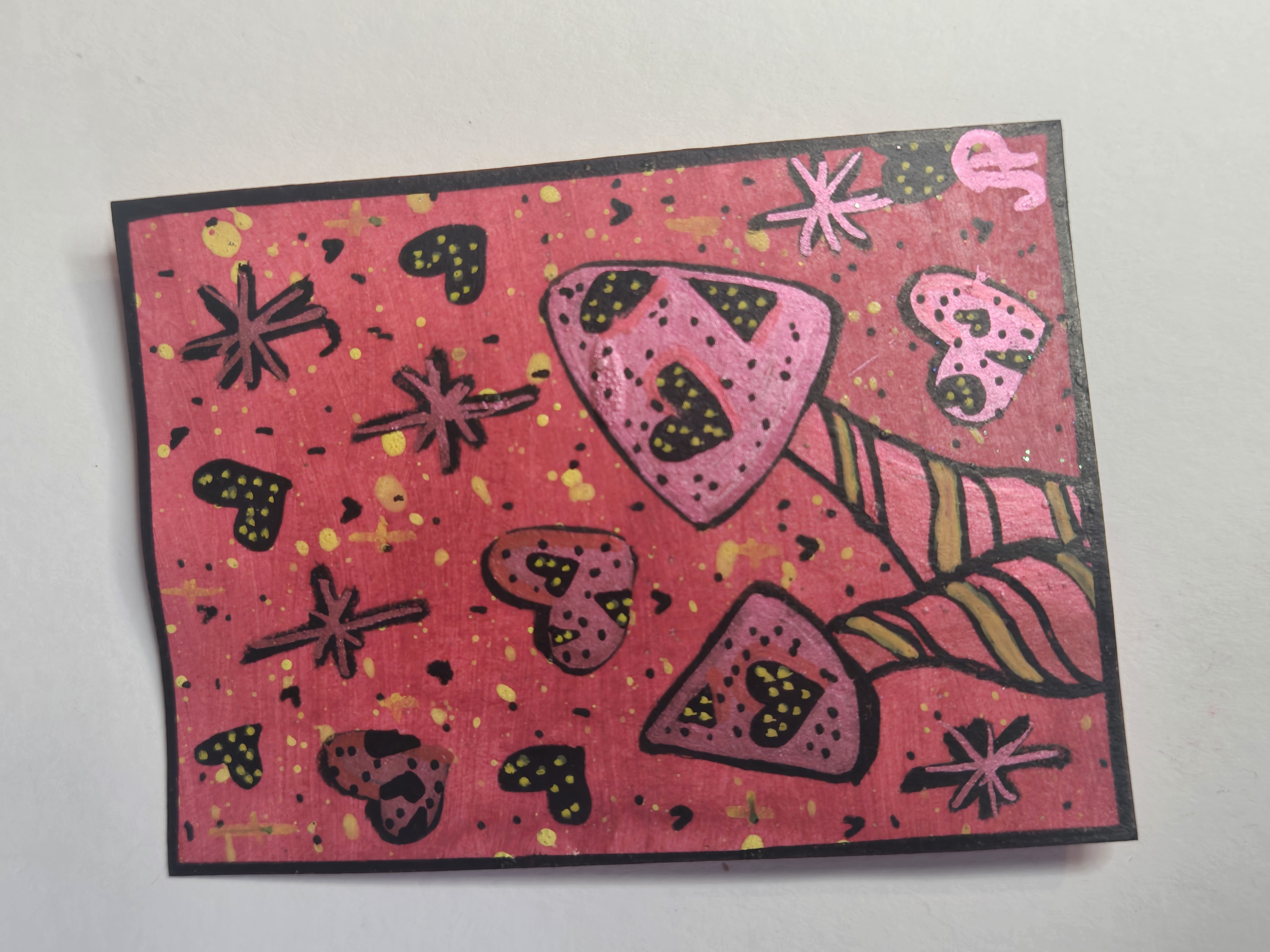 Blush Pixie Soul-mushrooms- ACEO Original Painting 2.5x3.5- Artist- FOXI aceo art card