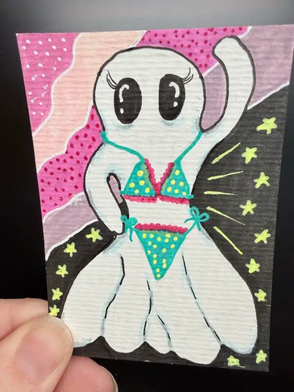 Bikini Ghost Whimsical Pin Up Ghost aceo art card