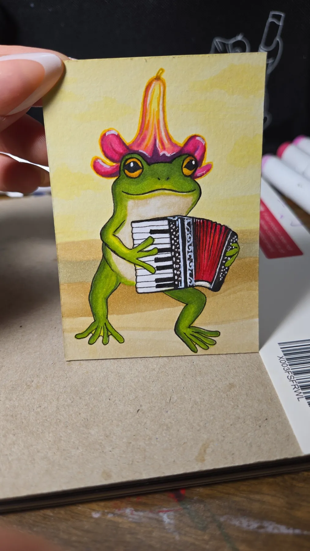 Accordian Frog aceo art card