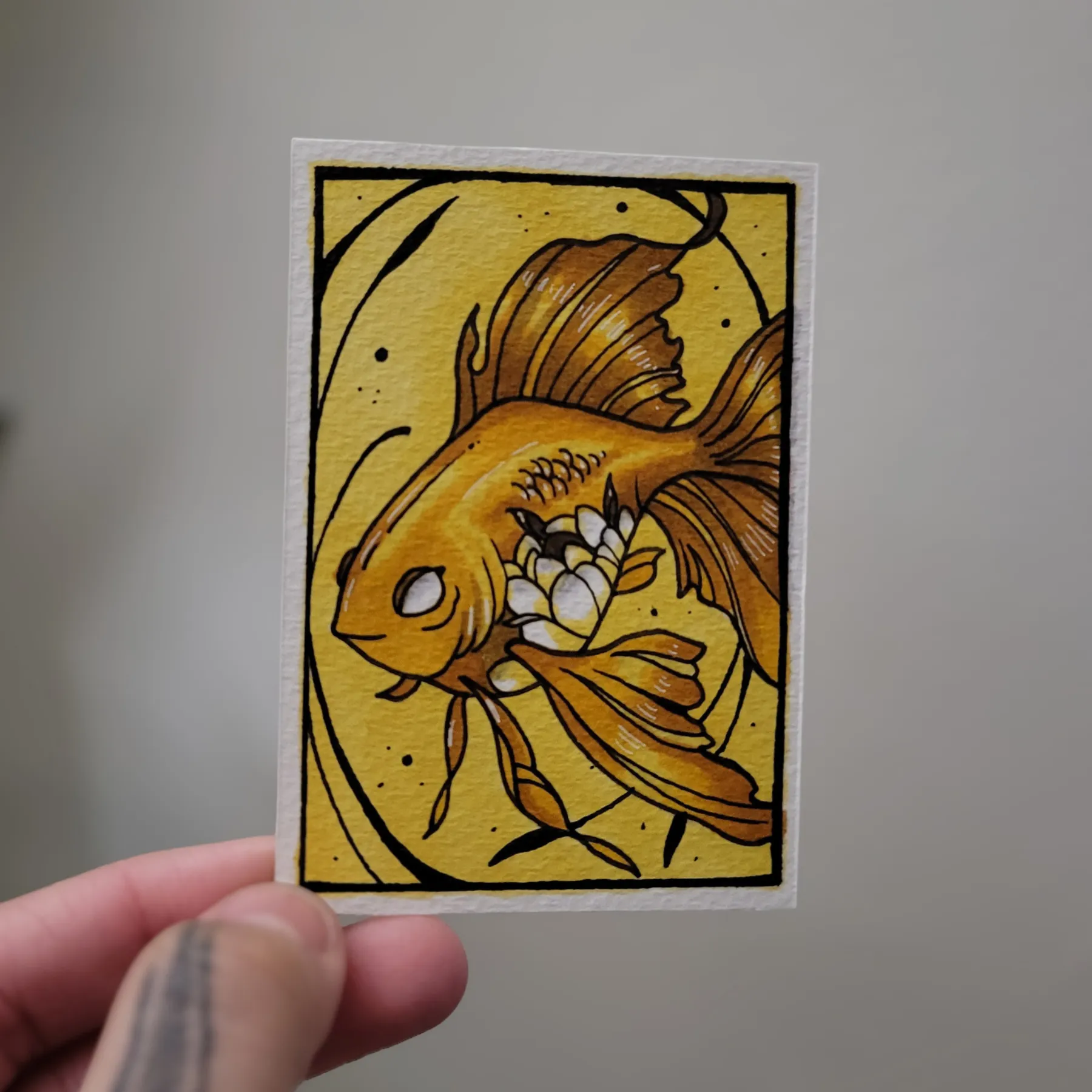 Enlightened Goldfish aceo art card