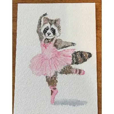 Raccoon Ballerina aceo art card thumbnail 2