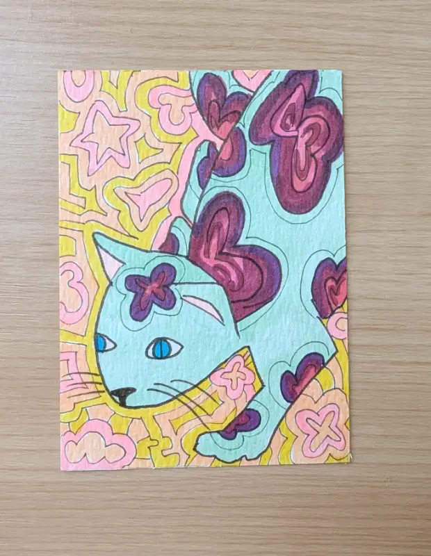 Stalking Cat Green aceo art card