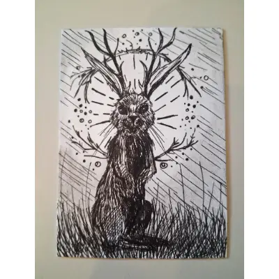 Jackalope aceo art card thumbnail 2