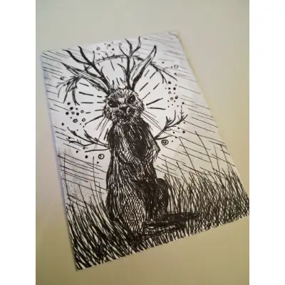 Jackalope aceo art card thumbnail 3