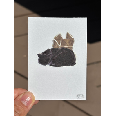 ACEO original, Luna and box aceo art card thumbnail 3
