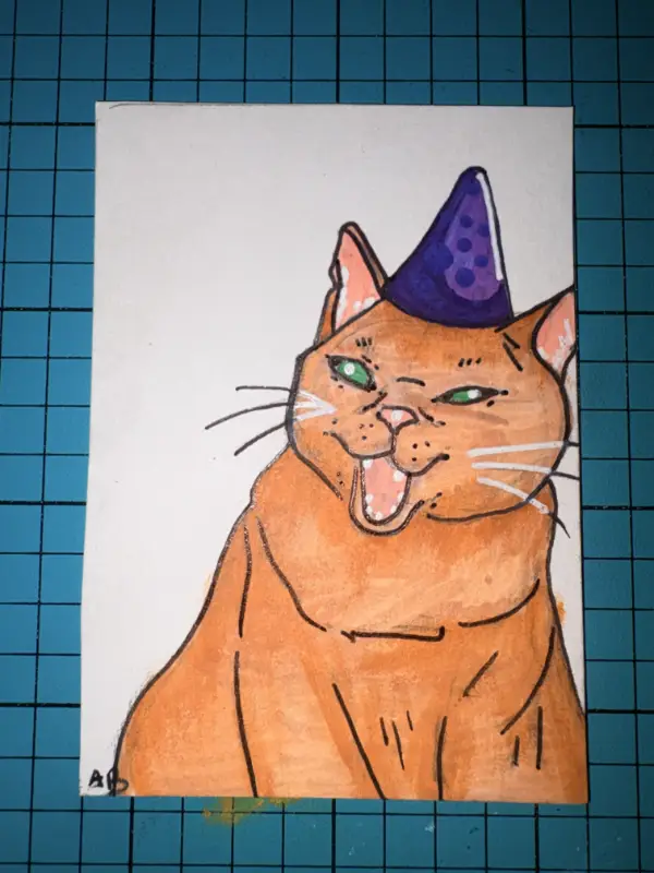 Birthday Cat 2/2 aceo art card