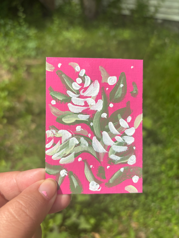 “Pink & White” Abstract Acrylic Floral Flowers aceo art card