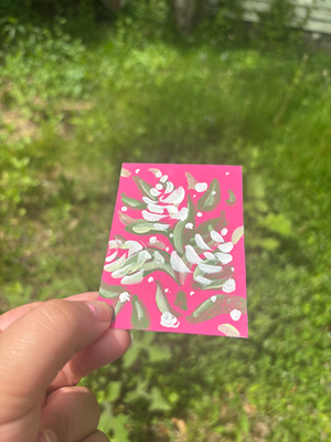 “Pink & White” Abstract Acrylic Floral Flowers aceo art card thumbnail 3