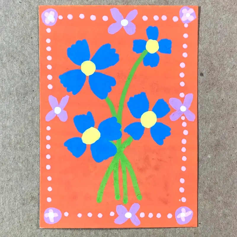 Blue and Orange Floral aceo art card