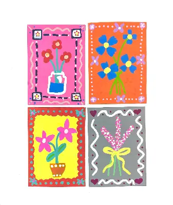 Blue and Orange Floral aceo art card thumbnail 2