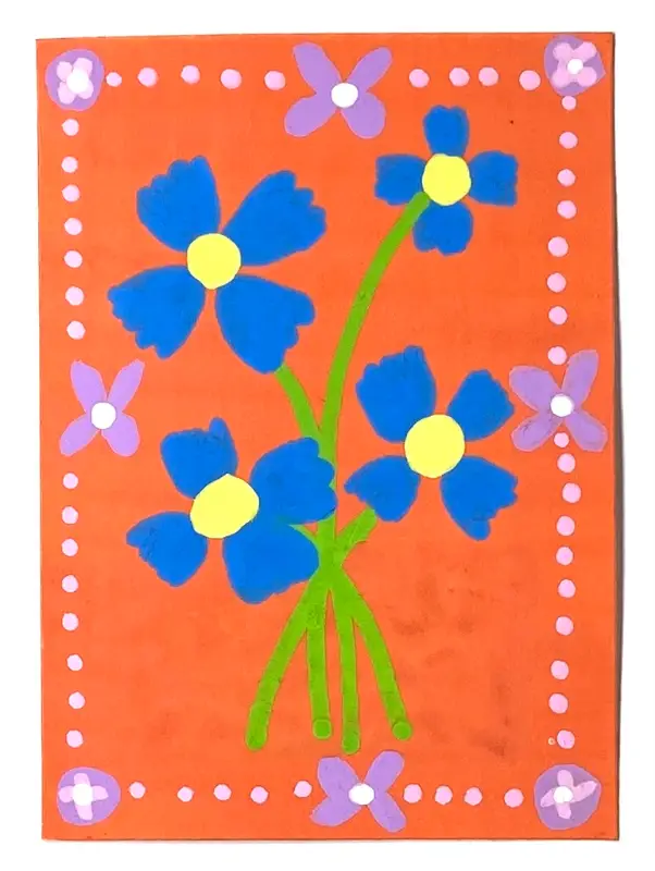 Blue and Orange Floral aceo art card