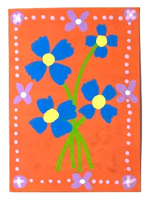 Blue and Orange Floral aceo art card thumbnail 1