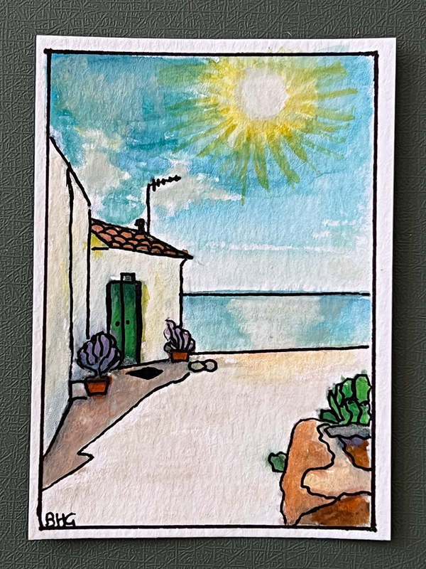 Sun on the Aegean aceo art card