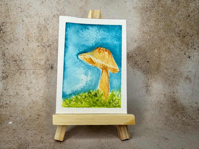 Golden Mushroom aceo art card