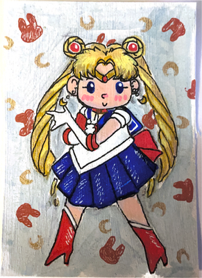 Kawaii chibi Sailor Moon aceo art card thumbnail 1