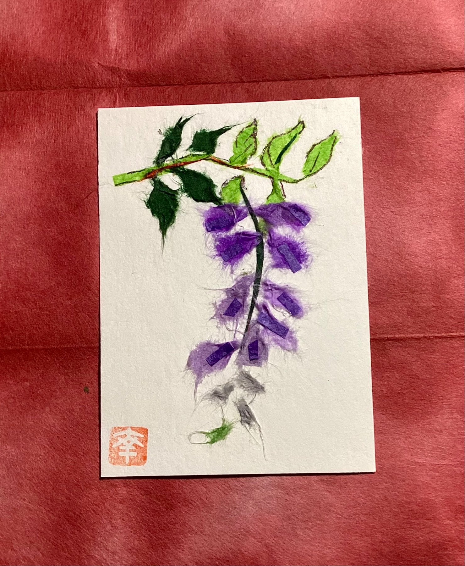 Japanese Washi art - Wisteria aceo art card