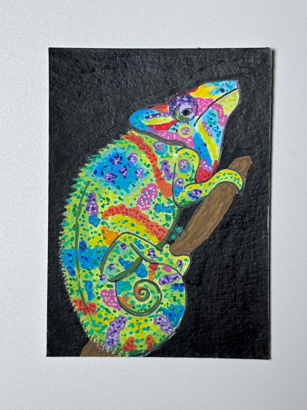 Wild chameleon aceo art card