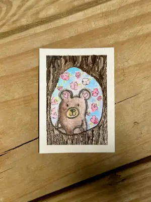 Blossom Bear | Original Mini Painting aceo art card thumbnail 3