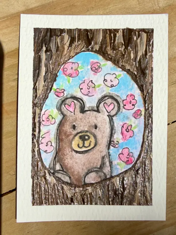 Blossom Bear | Original Mini Painting aceo art card