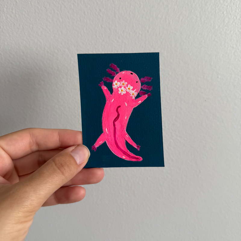 Original Floral Axolotl ACEO | Petals & Gills #1/3 aceo art card
