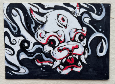 Mask and Smoke aceo art card thumbnail 1