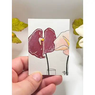 Crimson Anthurium aceo art card thumbnail 2