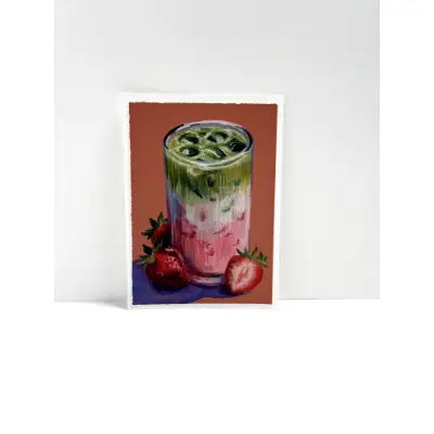 Strawberry Matcha ("Nice to Matcha") aceo art card thumbnail 1