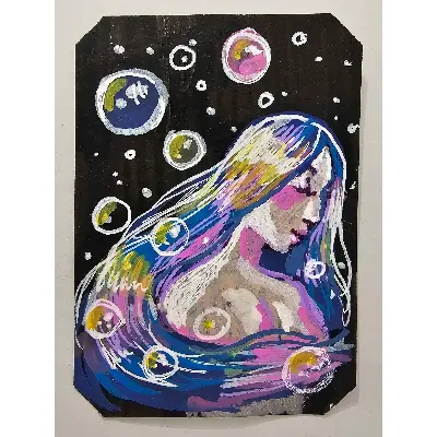Space Bubbles aceo art card thumbnail 1
