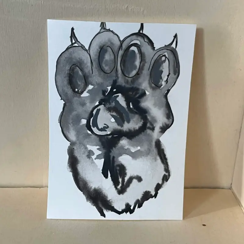 watercolor cat paw aceo art card