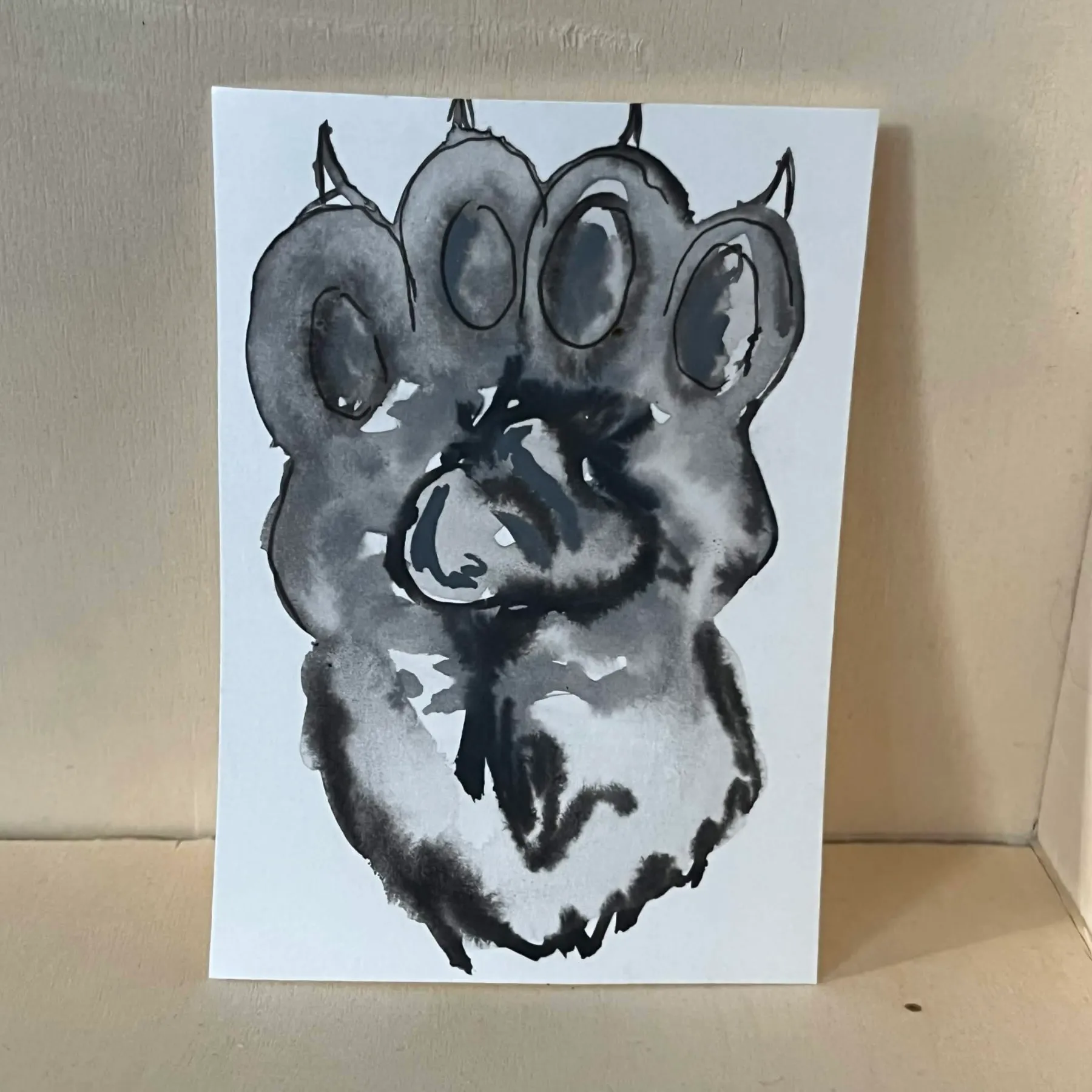 watercolor cat paw aceo art card