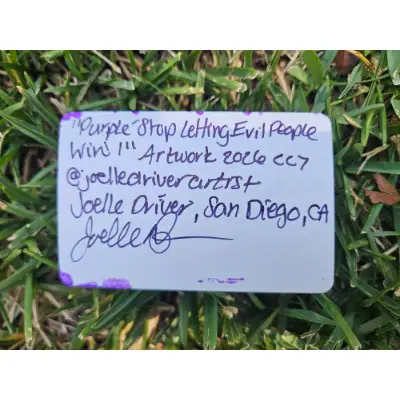 Purple 'Stop letting evil people win' 1 aceo art card thumbnail 2