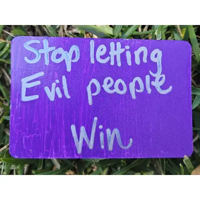 Purple 'Stop letting evil people win' 1 aceo art card thumbnail 1