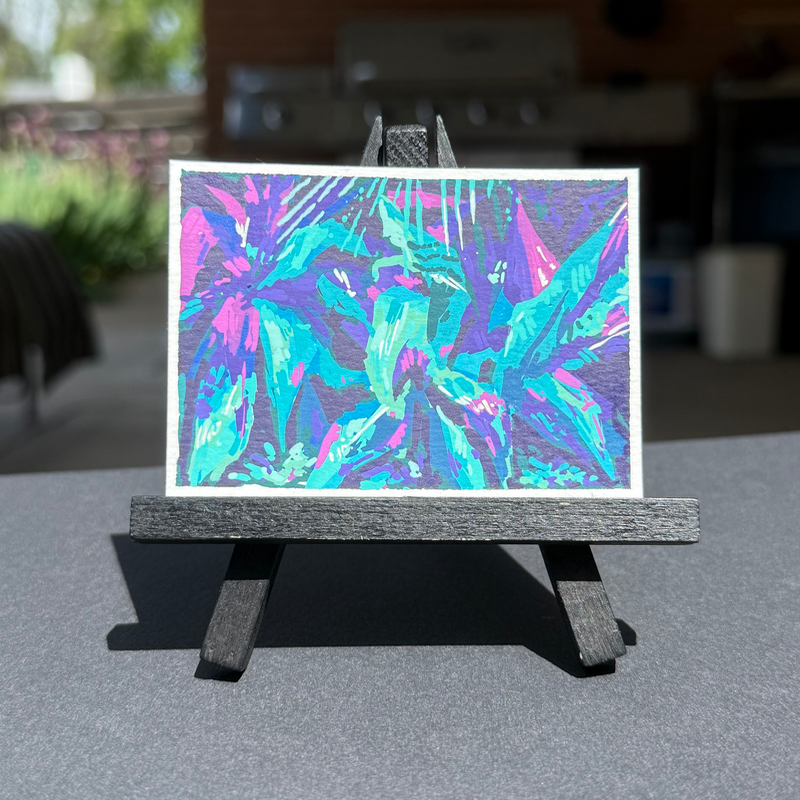 vaporwave leaves aceo art card